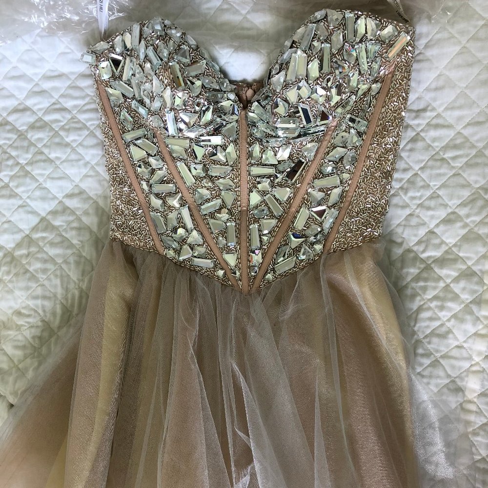 Sherri Hill Silver Nude/Silver Dress - Picture 2 of 7